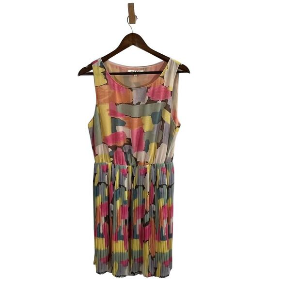 Black Rainn Dress Abstract Watercolor Pleated Boho Artsy Resort Summer Medium - Picture 3 of 10